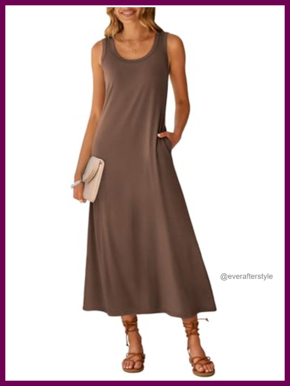 Maxi Dress Sleeveless Scoop Neck Tank Sundress with Pockets